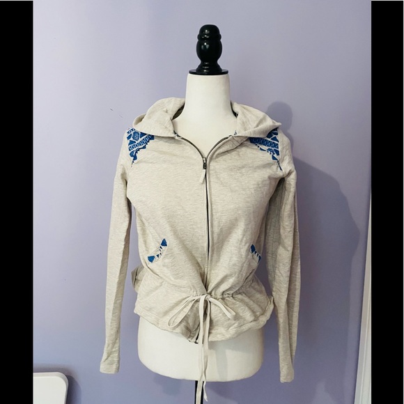 Anthropologie Lilka Embroidered Epaulette French Terry cotton Gray Hoodie - Picture 2 of 5